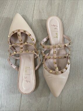 Tuckernuck French Sole Davina Nude Leather Studded Slides Made in Spain Size 9